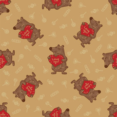 Craft doodle tribal seamless pattern with bears.