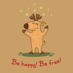 Craft doodle tribal greeting card with deer.