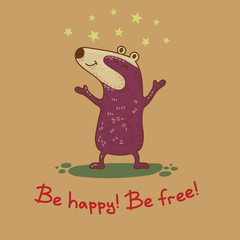 Craft doodle tribal greeting card with badger.