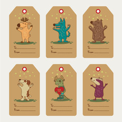 Craft doodle tribal labels with animals.