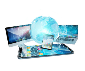 Tech devices and icons applications connected 3D rendering
