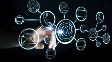 Businesswoman touching hand-drawn graph with contact and connections