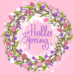 Handmade vector calligraphy and text Hello spring