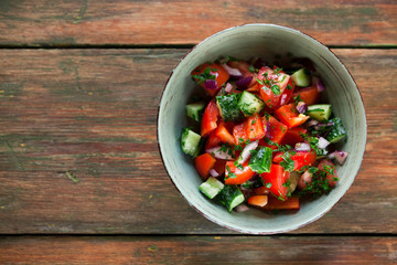 Vegetable salad with pepper, tomato and cucumber