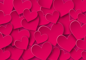 Hearts. Valentine's Day abstract background with with paper art origami style hearts. Vector illustration 