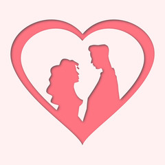 Happy Valentines Day - Two Red Heart Paper Sticker With Shadow - vector illustration Postcard