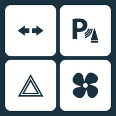 Vector Illustration Set Car Dashboard Icons. Elements turn signals, parking sensor, hazard, and fan icon