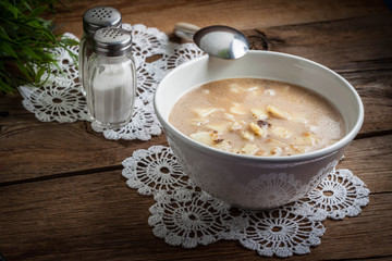 Mushroom soup with noodles.