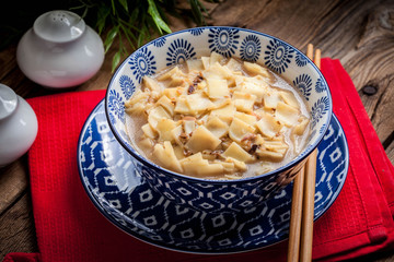 Mushroom soup with noodles.