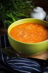 Homemade tomato soup with noodles.