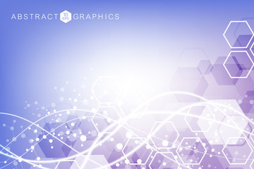 Structure molecule and communication. Dna, atom, neurons. Scientific concept for your design. Connected lines with dots. Medical, technology, chemistry, science background. Vector illustration.