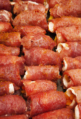 meat rolls on dripping pan