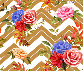 Vector rose flower floral seamless pattern