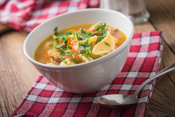 Mushroom soup with parsley.
