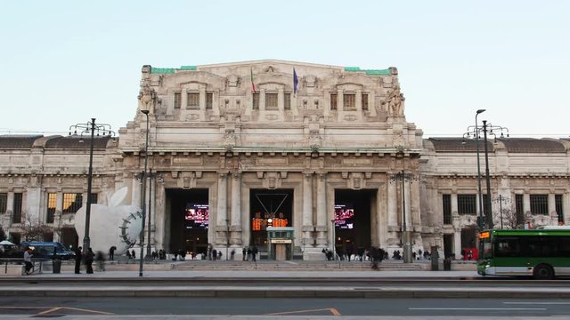 milan central station sunset time lapse in 4k 