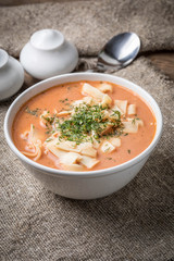 Fresh tomato soup with rice.