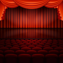 Stage with red curtain. EPS 10 vector