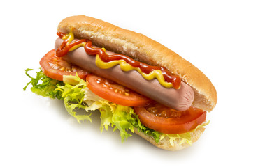 Perrito caliente con mostaza y ketchup