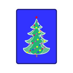 Silhouette design green spruce in blue square
