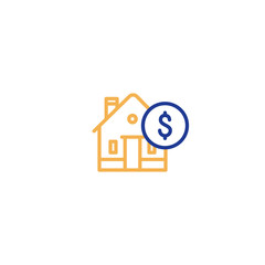 Household expenses, mortgage payment, house line icon, invest money, real estate property