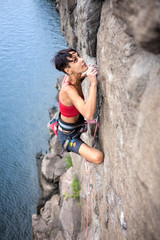 Climber over the water