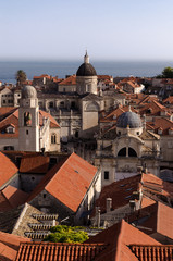 dubrovnik from the walls, aerial view of dubrovnik from the city walls at sunset. unesco, game of thrones.