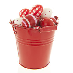 Red bucket easter eggs