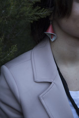Woman wearing pink blazer