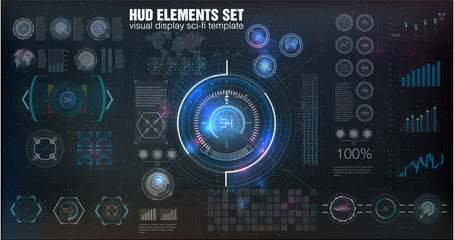 HUD UI. Abstract virtual graphic touch user interface. Infographic. Vector science abstract.  Vector illustration. Futuristic user interface.Graphic display control the pallet rocket. Sky-fi HUD.