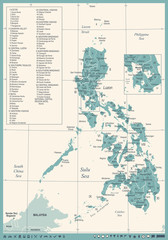 Philippines Map - Vintage Detailed Vector Illustration