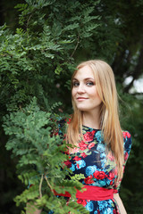Girl in the street with an umbrella