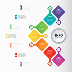 Business presentation or infographic with 7 options. Vector infographics or mind map of technology or education process with 7 steps. Web Template of a chart, mindmap or diagram.