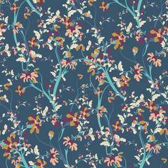 Oriental Ditsy Flower Seamless Vector Botanical Background