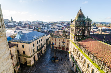 Santiago de Compostela skyline. City view from Cathedral roof - obrazy, fototapety, plakaty