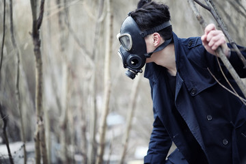 The guy in the coat and gas mask. Post-apocalyptic portrait of A