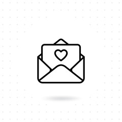 Open a love letter icon. Happy Valentine's day vector design. Vector of love letter envelope in line style. Envelope with heart symbol, Love card, Invitation, Love letter