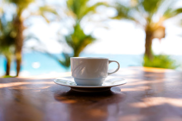 Coffee on the background of the sea.