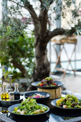 banquet at restaurant Variety of meals prepared for a reception or dinner party. Healthy eating lifestyle