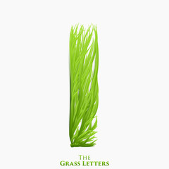 Vector letter I of juicy grass alphabet. Green I symbol consisting of growing grass. Realistic alphabet of organic plants. Spring and ecology typeset illustration.