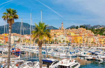 Fototapeta na wymiar luxury marina in Menton near Monaco, french riviera, cote d'azur, France