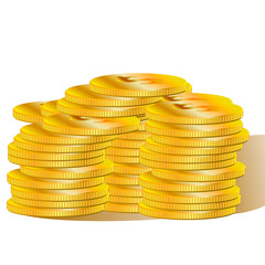 Isolated pile of gold coins on a white background