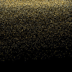 Fototapeta na wymiar Gold glitter powder splash vector background. Golden scattered dust. Magic mist glowing. Stylish fashion black backdrop.