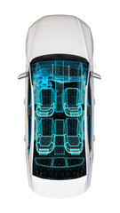 Car interior development / 3D render image of an car in wire frame representing a car interior development process 