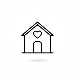 Heart home icon. Family house with line style design. Home with heart icon, Simple outline home with love icon. Love home vector icon