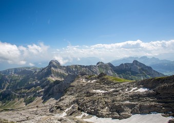 Landscape of the Alpstein and the Saentis which are a subgroup of the Appenzell Alps in Switzerland