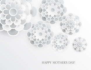 Elegant floral background with 3d paper flowers and place for text. Spring floral greeting card. Origami trendy design. Paper cut  texture. Happy Mother's Day, 8 march. Vector illustration