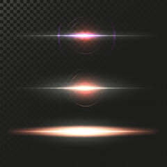 Abstract Lens Flares Set. Glowing stars. Explosion Lights on Transparent Background. Shining borders. Vector EPS 10 Illustration.