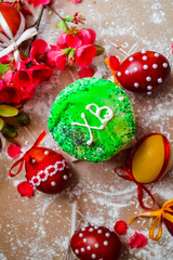  Easter bread and eggs with apple blossom