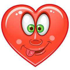 Cartoon red Heart. Emoticons. Smiley. Emoji. Love Emotion symbol. Design element for Valentines Day greeting card, kids coloring book page, t-shirt print, icon, logo, label, patch, sticker.