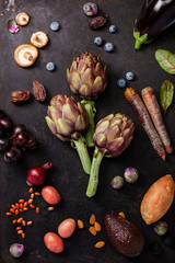 Assortment raw organic of purple ingredients